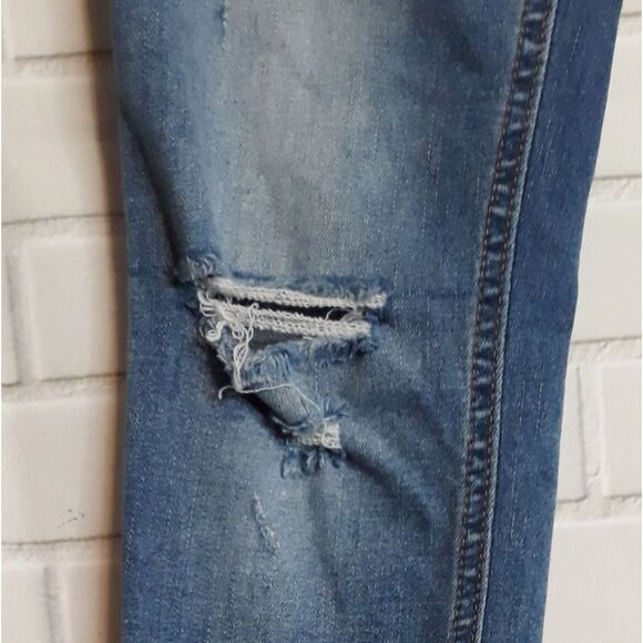 Free People Women's Distressed Skinny Stretch Denim Raw Hem Ankle Blue Jeans 24 - Picture 5 of 11